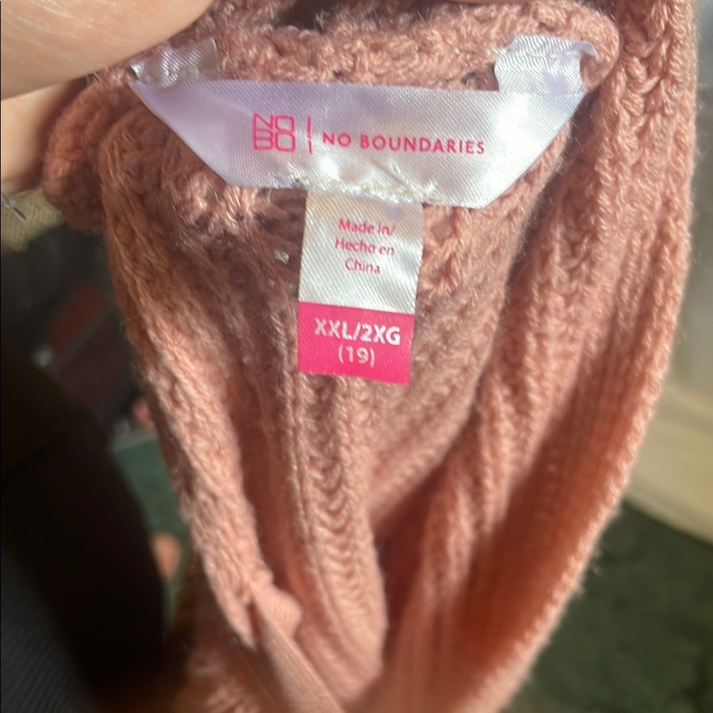No Boundaries Pink Cowl Neck Sweater with Cable Knit Design